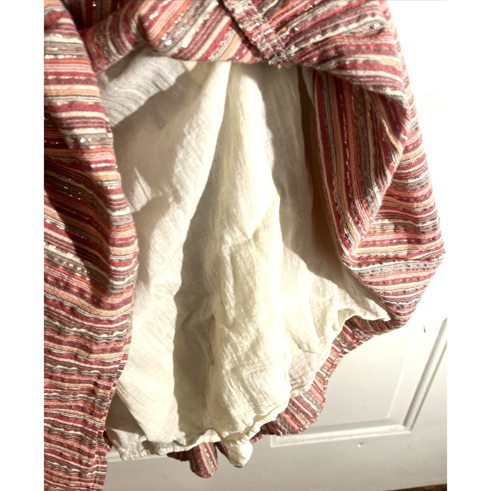 Linda Anderson Rose Gold Metallic Striped Tiered Midi Sundress Women's L - Picture 6 of 9